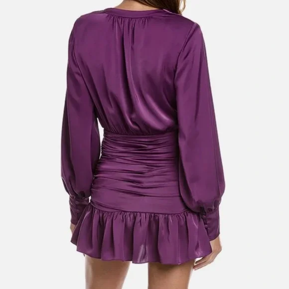 NWT Ramy Brook Camilla Silky Elegant Formal Mini Dress Long Sleeve Purple size 6 - Picture 2 of 12